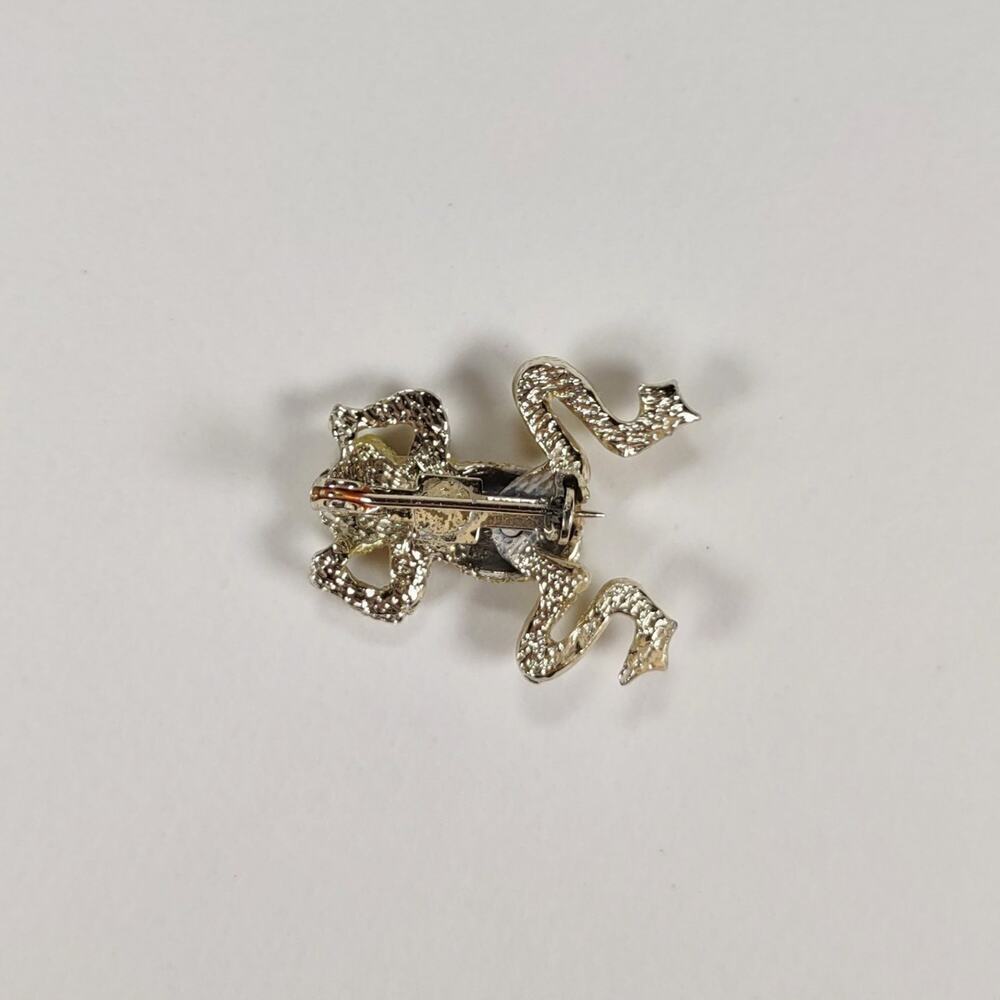 Vintage 1970's Wiggly Leg Yellow Rhinestone And Enamel Frog Brooch - Picture 6 of 6